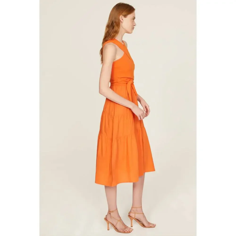 Derek Lam 10 Crosby Orange Midi Dress V-Neck Sleeveless Pull-On Sz M - Picture 2 of 11